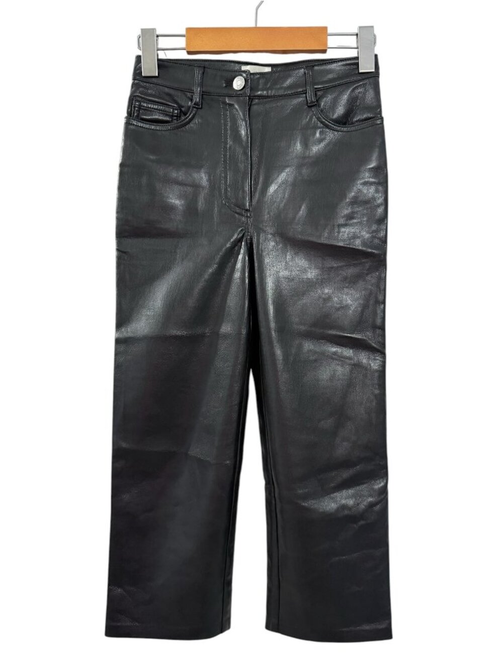 Aritzia Wilfred Black Faux Leather Cropped Straight Leg Pants 00 97132